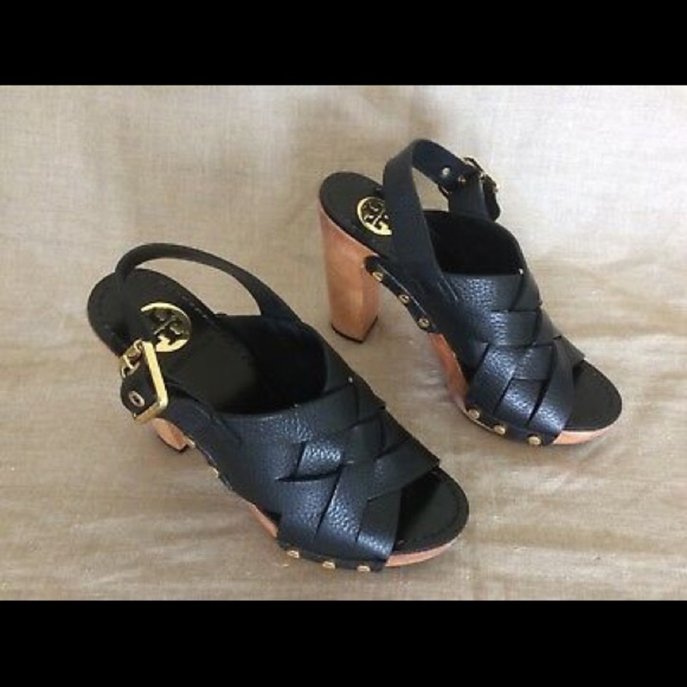 Tory Burch Sandals Heel Black Caged Heel Strappy